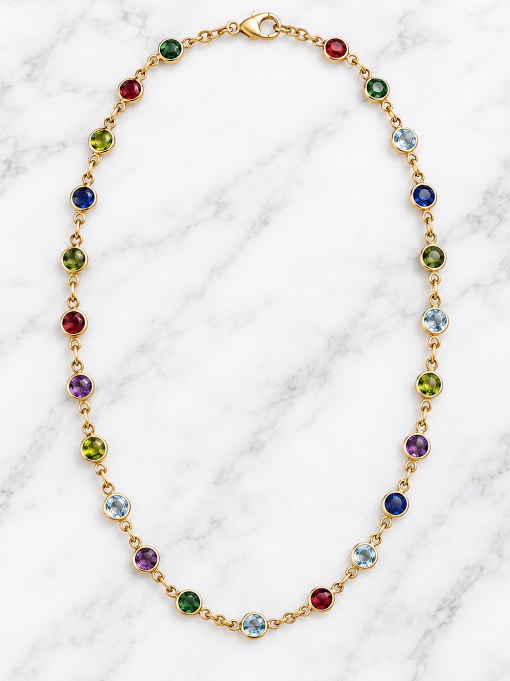 Multi-Color Gemstone Station Necklace - Gold Plated